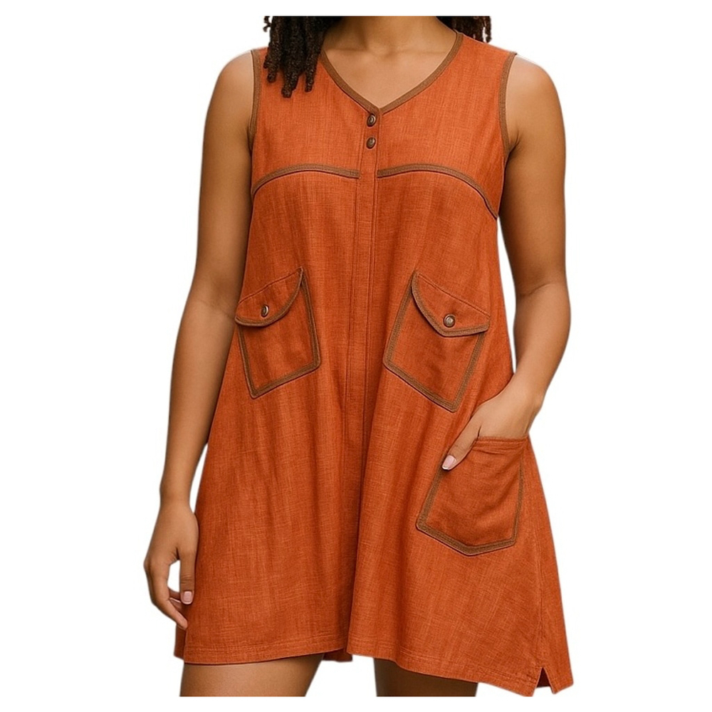 Goa Midi Linen Blend Midi Orange Dress Oversized Tunic Women’s Size Small